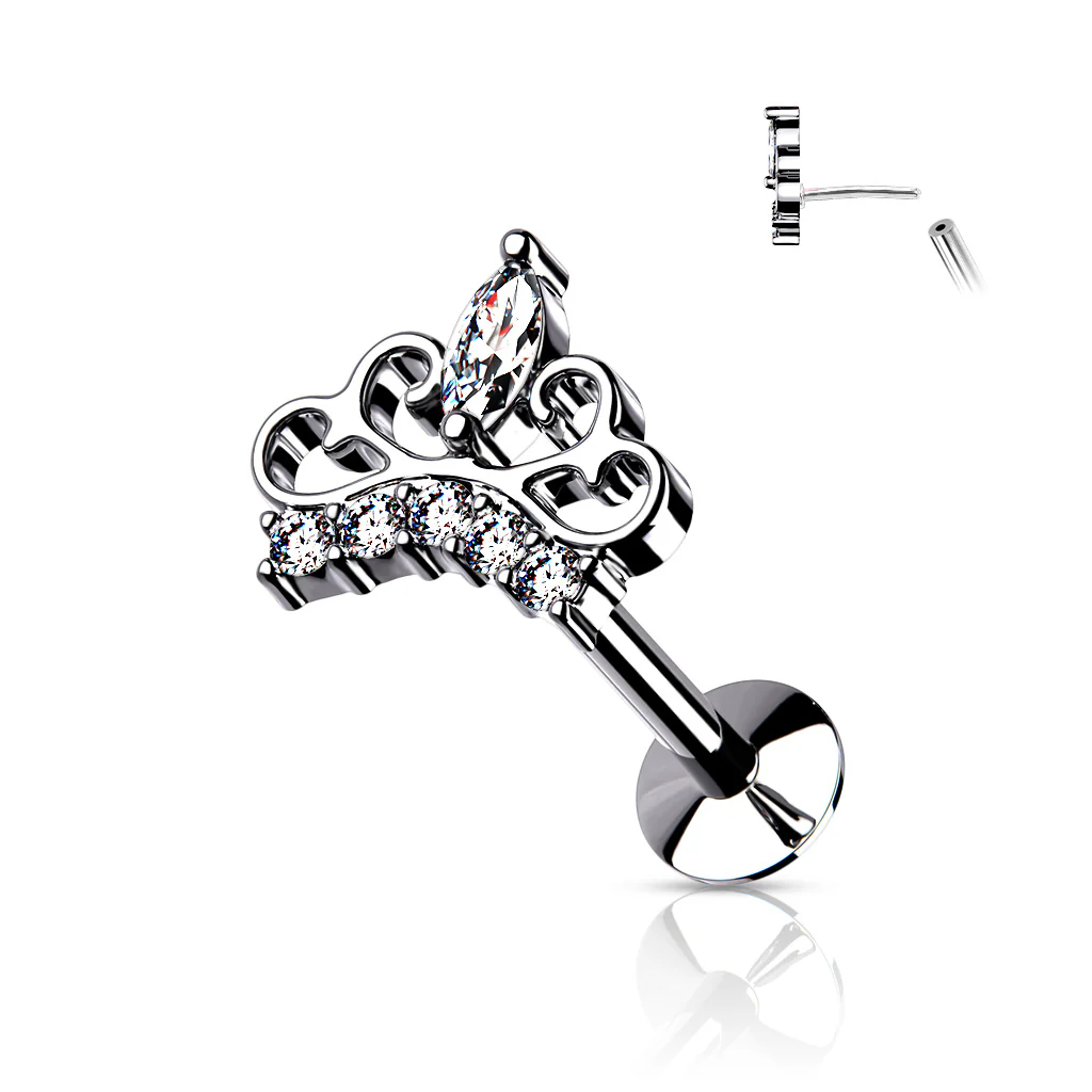 CZ Paved Tiara Threadless Top Labret Tragus Snug Ear Cartilage Helix Studs - Image 3
