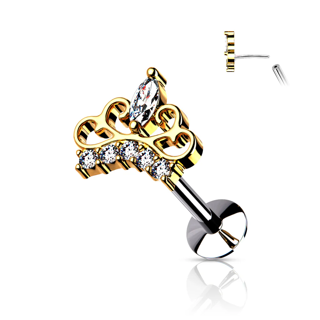 CZ Paved Tiara Threadless Top Labret Tragus Snug Ear Cartilage Helix Studs - Image 4