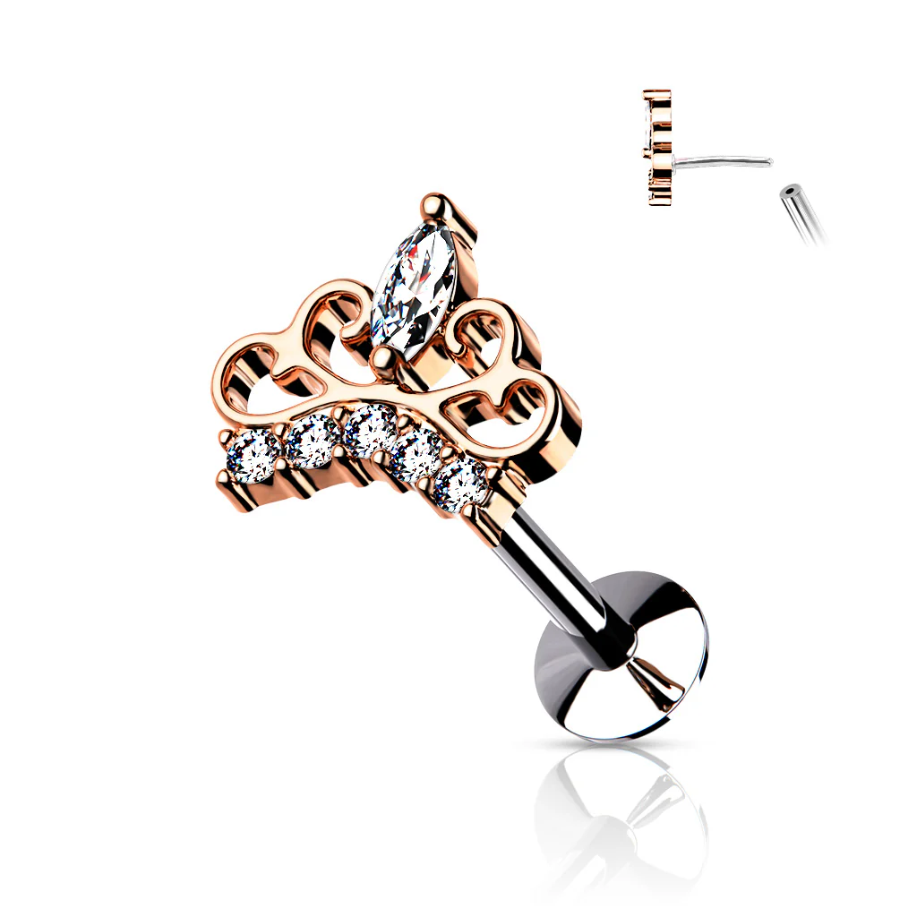 CZ Paved Tiara Threadless Top Labret Tragus Snug Ear Cartilage Helix Studs - Image 5