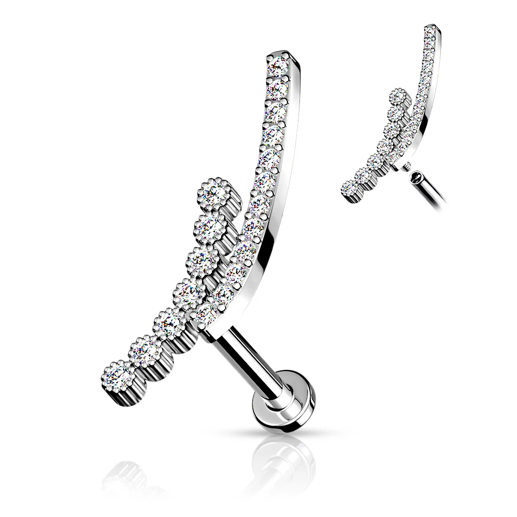Double Lined CZ Paved Curve Labret Tragus Snug Ear Cartilage Helix Studs - Image 3