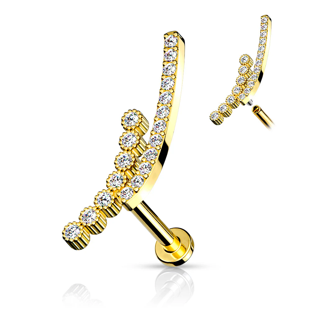Double Lined CZ Paved Curve Labret Tragus Snug Ear Cartilage Helix Studs - Image 4