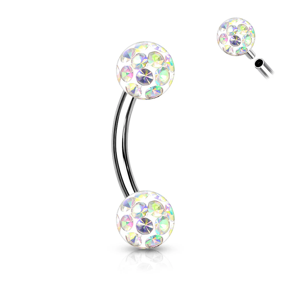 Epoxy Covered CZ Ferido Ball Curve Barbell Eyebrow Rings Daith - Image 10