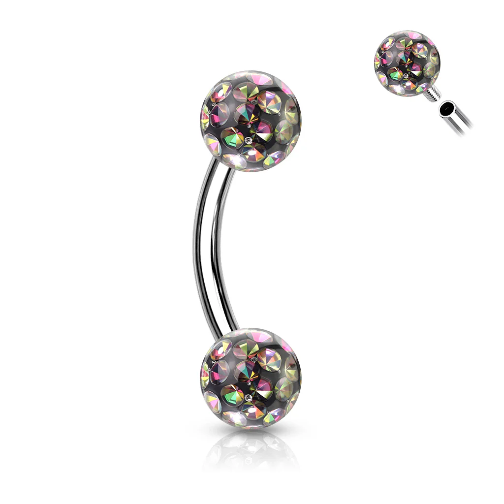 Epoxy Covered CZ Ferido Ball Curve Barbell Eyebrow Rings Daith - Image 3