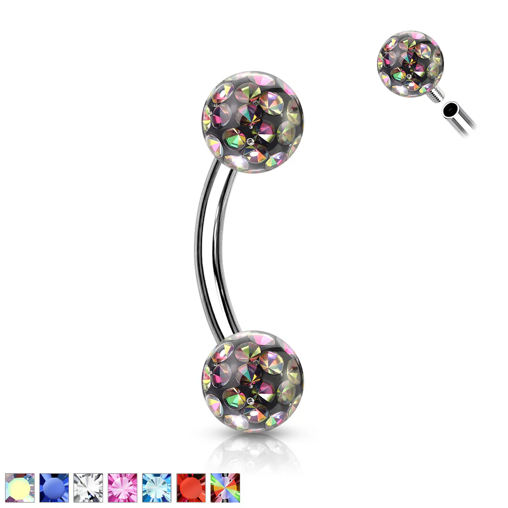 Epoxy Covered CZ Ferido Ball Curve Barbell Eyebrow Rings Daith - Image 9