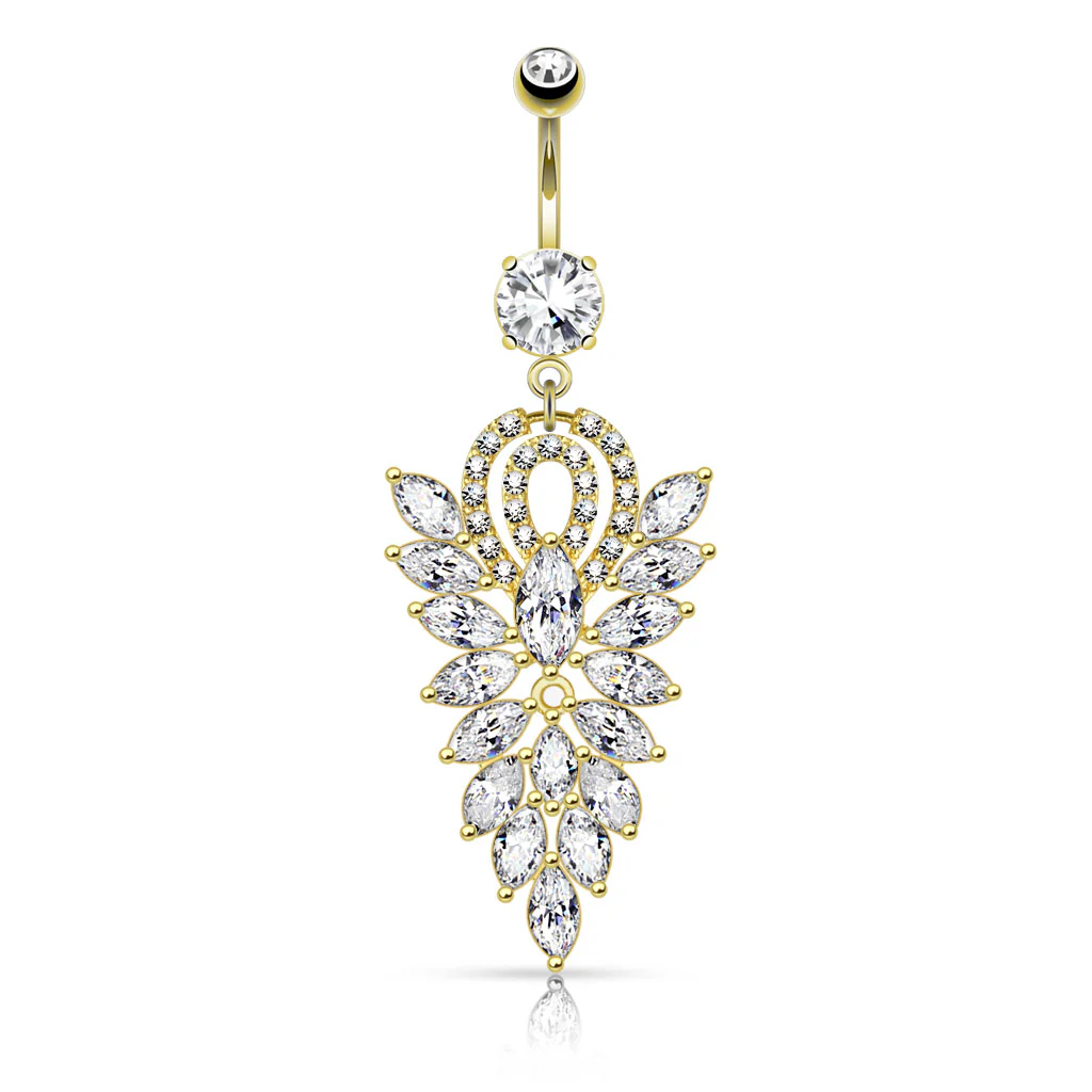 Fancy Chandelier CZ Cluster Dangle Navel Belly Button Ring - Image 3