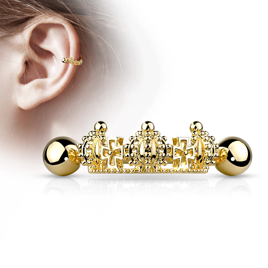 Triple Crown Ear Cartilage Helix Cuff Surgical Steel Barbells - Image 4