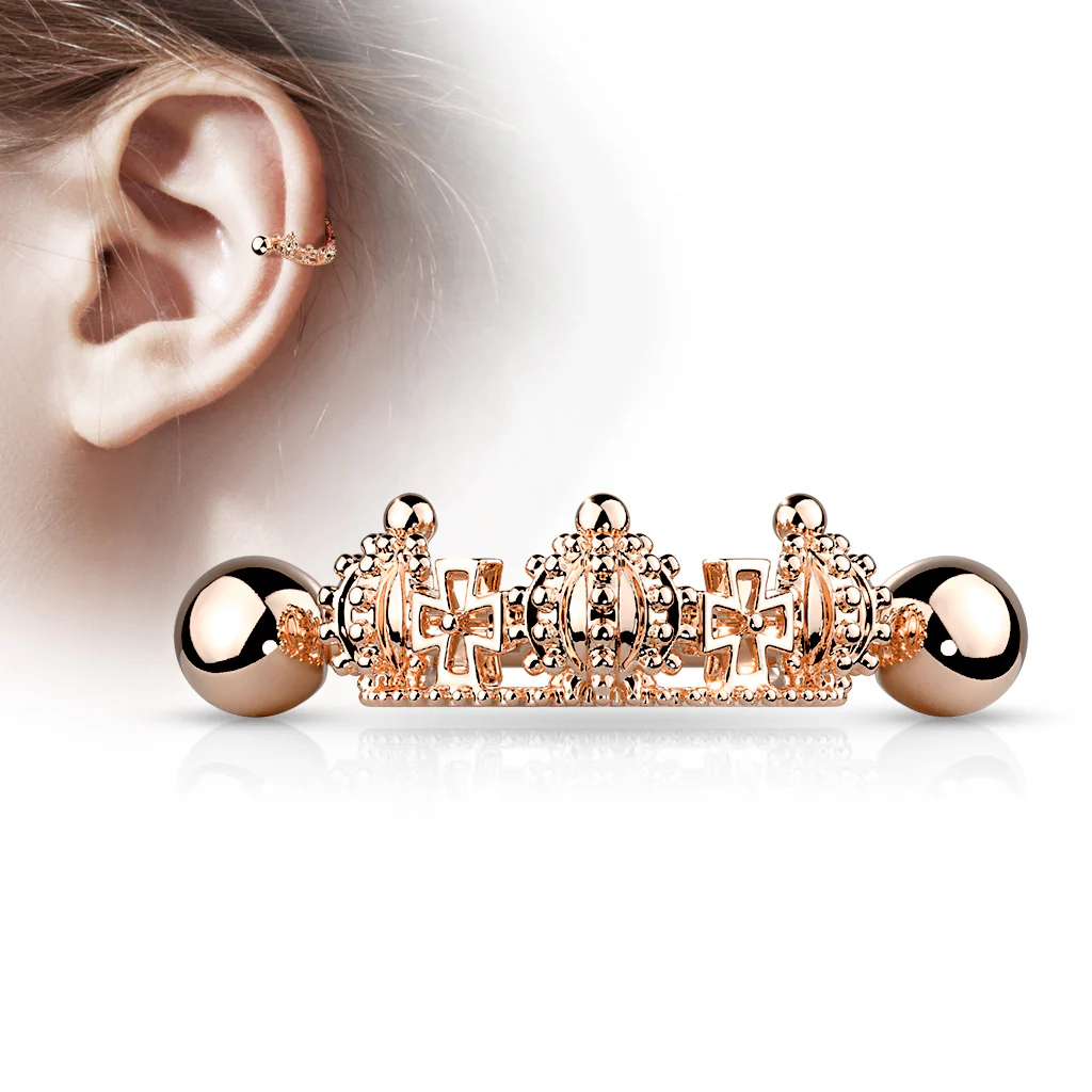 Triple Crown Ear Cartilage Helix Cuff Surgical Steel Barbells - Image 5