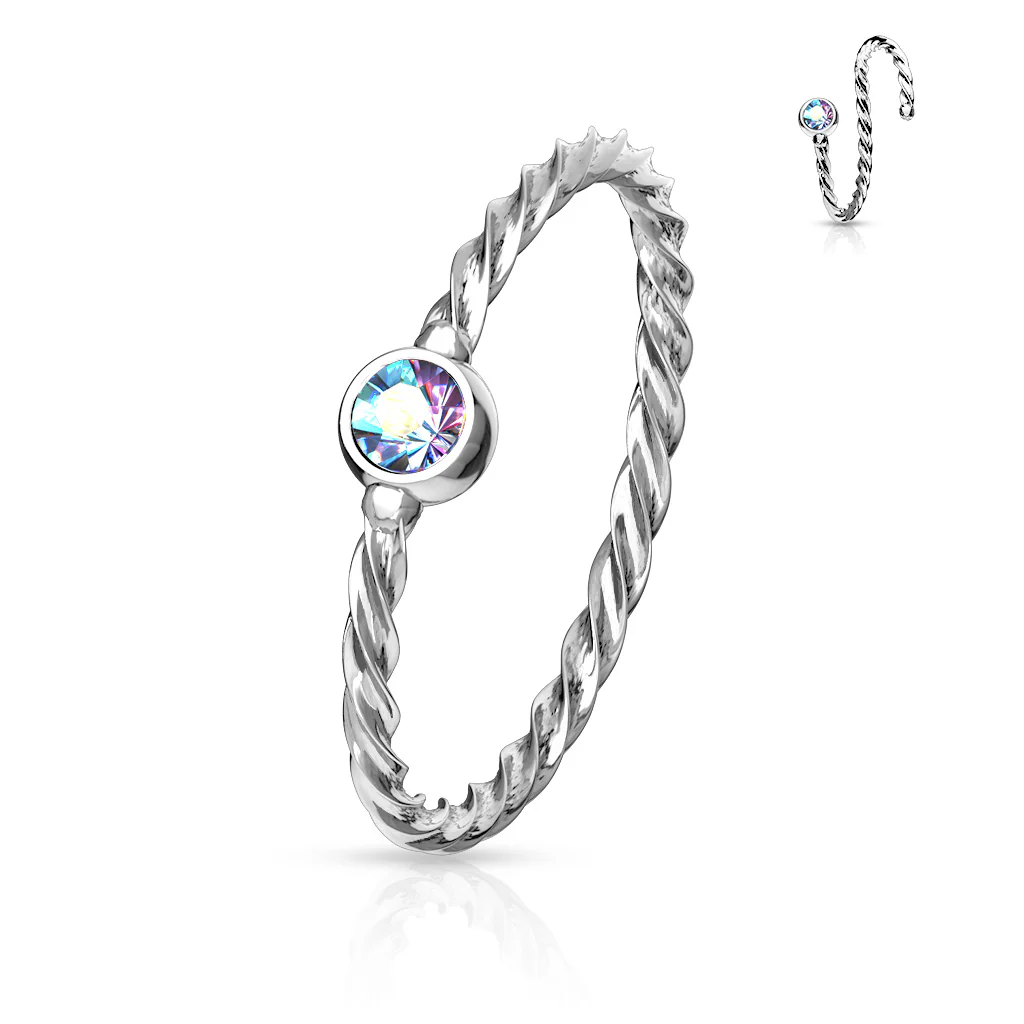One Side Fixed CZ Ball Twist Rope Titanium Captive Ring Nose Ring Helix Ear Cartilage - Image 4