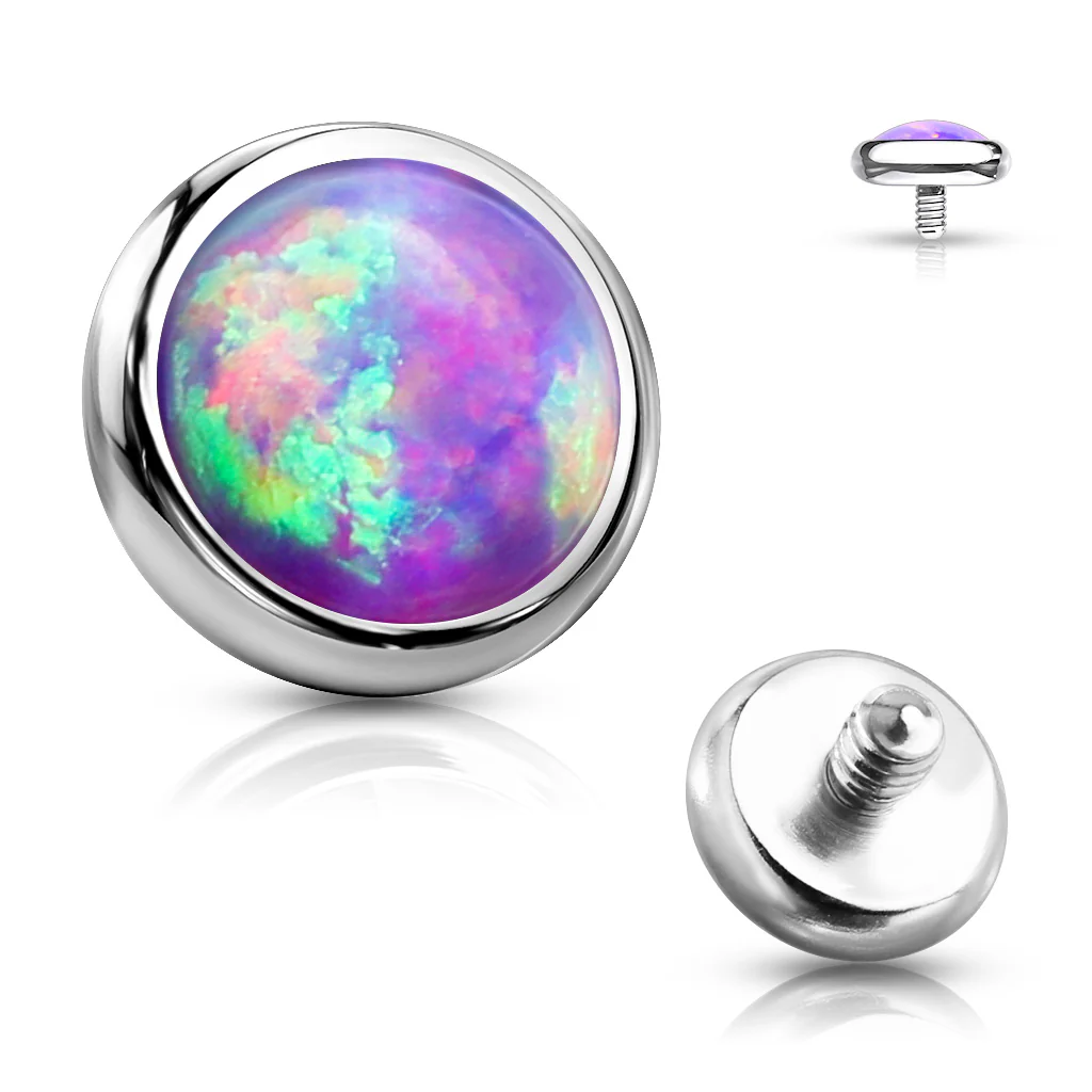 316L Surgical Steel Internally Threaded Opal Bezel Dermal Anchor Top - Image 2