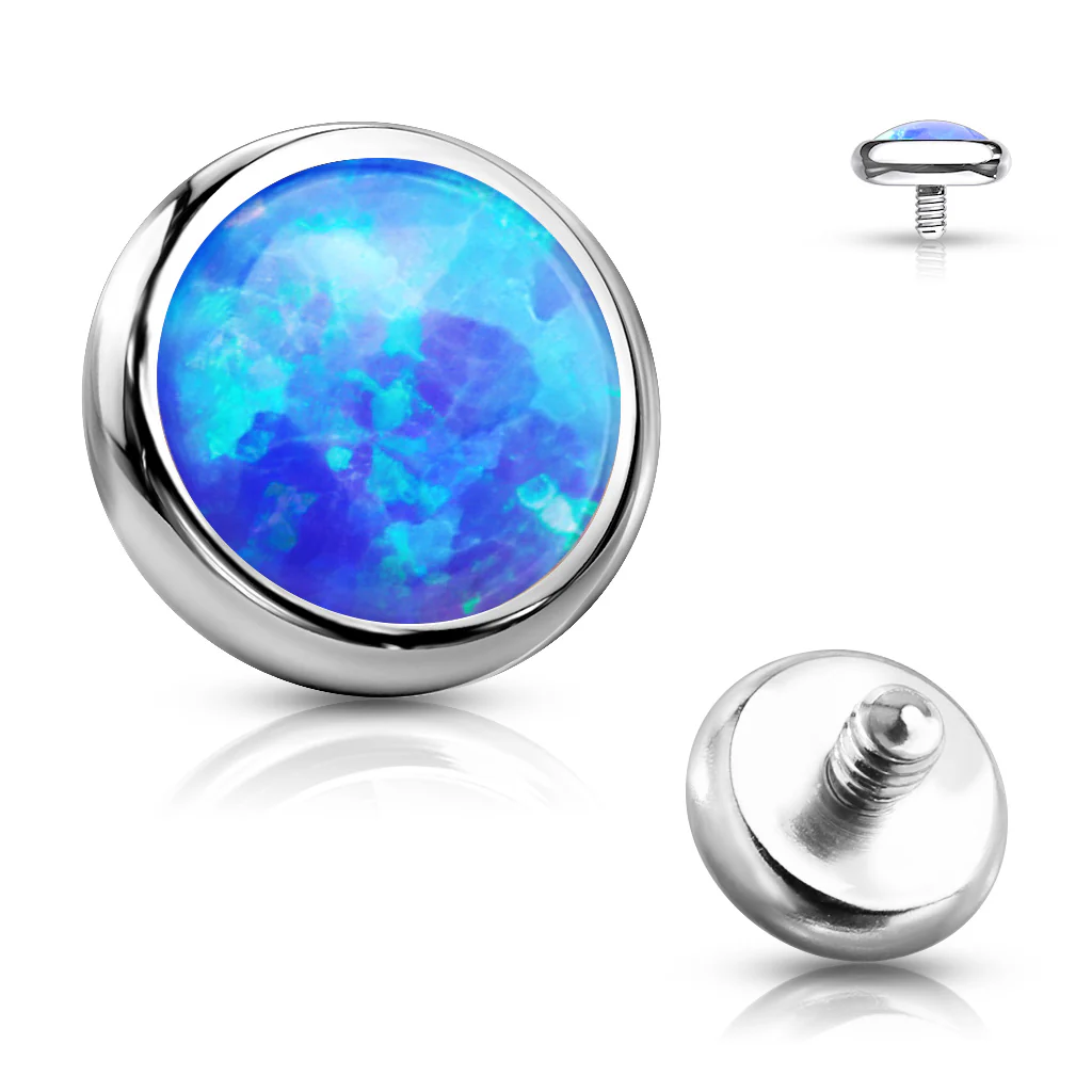 316L Surgical Steel Internally Threaded Opal Bezel Dermal Anchor Top - Image 3