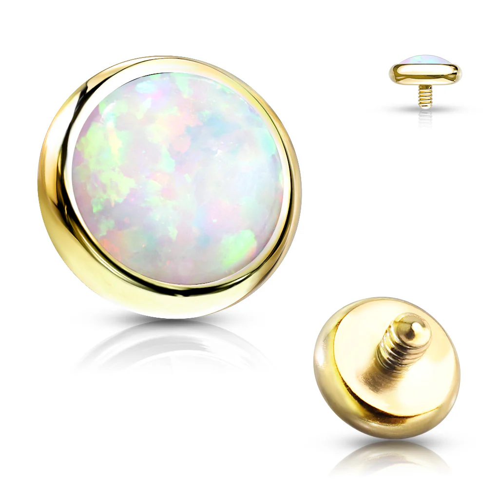 316L Surgical Steel Internally Threaded Opal Bezel Dermal Anchor Top - Image 4