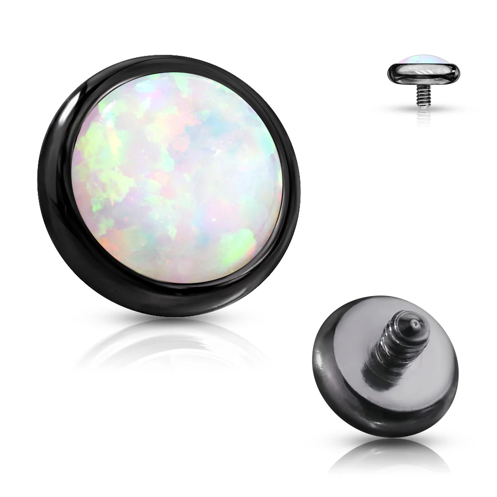 316L Surgical Steel Internally Threaded Opal Bezel Dermal Anchor Top - Image 5