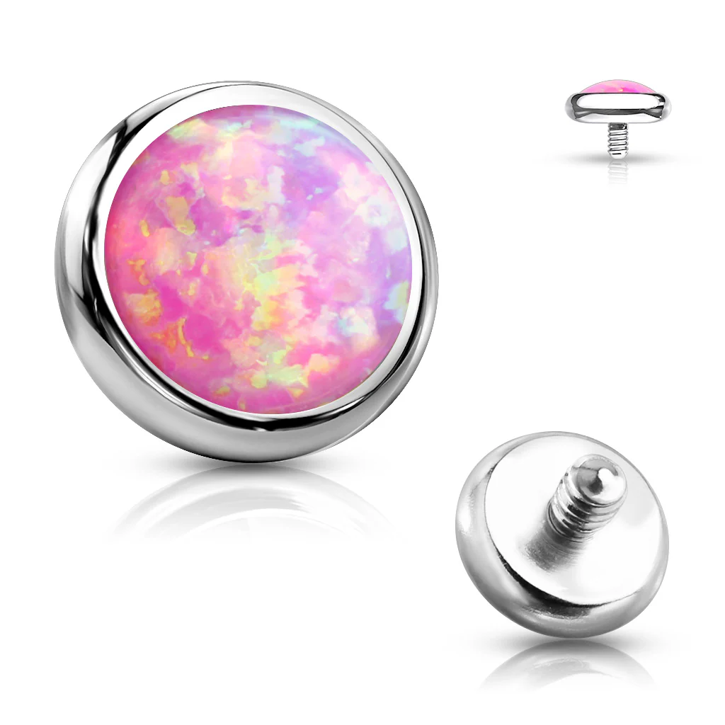 316L Surgical Steel Internally Threaded Opal Bezel Dermal Anchor Top - Image 6