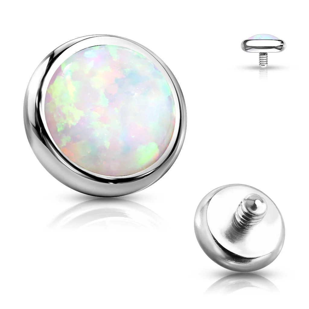 316L Surgical Steel Internally Threaded Opal Bezel Dermal Anchor Top - Image 7