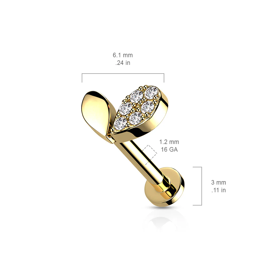 Sprout Heart CZ Top Internally Threaded Labret Tragus Helix Ear Cartilage Studs - Image 2