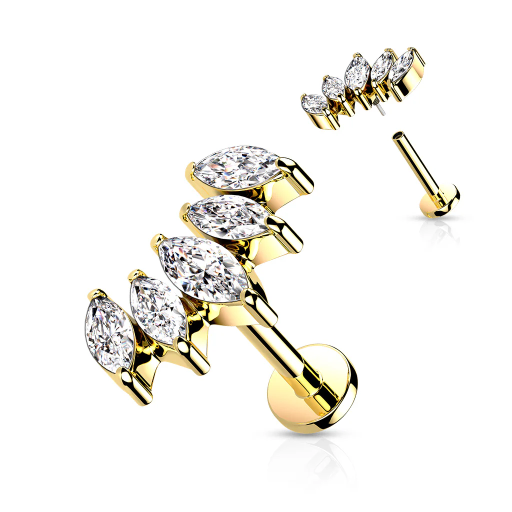 5 Marquise CZ Fan Set Curved Top Labret Tragus Helix Ear Cartilage Studs - Image 3