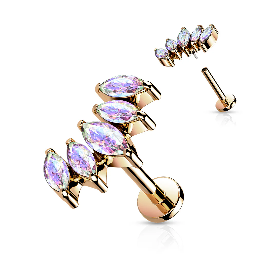 5 Marquise CZ Fan Set Curved Top Labret Tragus Helix Ear Cartilage Studs - Image 4