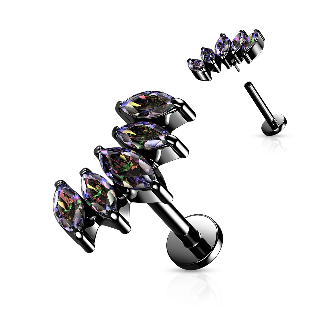 5 Marquise CZ Fan Set Curved Top Labret Tragus Helix Ear Cartilage Studs - Image 5
