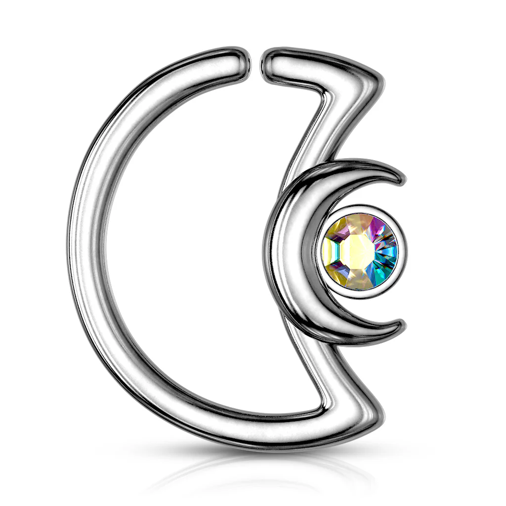 Crystal Crescent Moon Shape Ear Cartilage Daith Helix Tragus Hoop Rings - Image 2