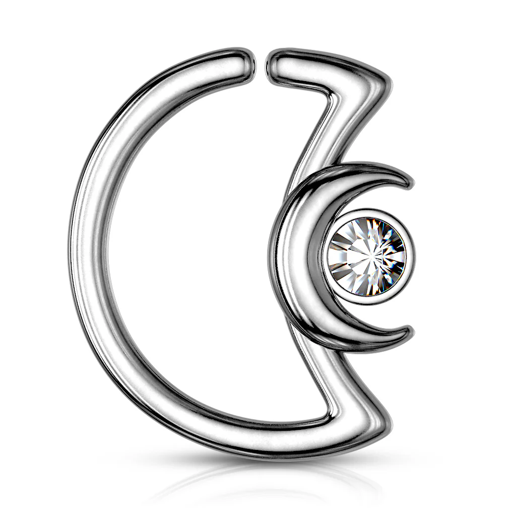 Crystal Crescent Moon Shape Ear Cartilage Daith Helix Tragus Hoop Rings - Image 3