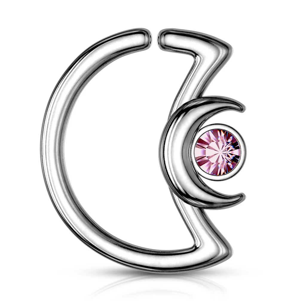 Crystal Crescent Moon Shape Ear Cartilage Daith Helix Tragus Hoop Rings - Image 4