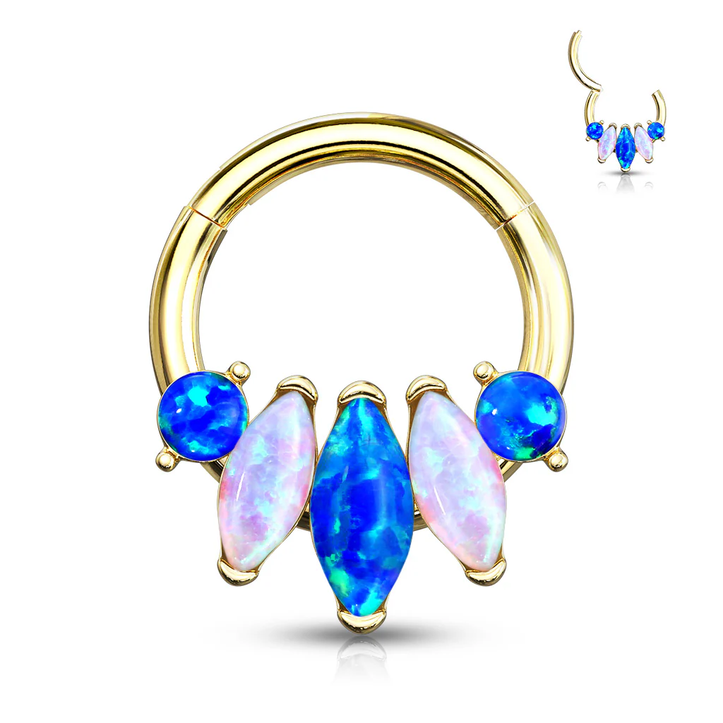 4-Marquise Opal Hinge Hoop Segment Ring Ear Cartilage Nose Septum Daith - Image 2