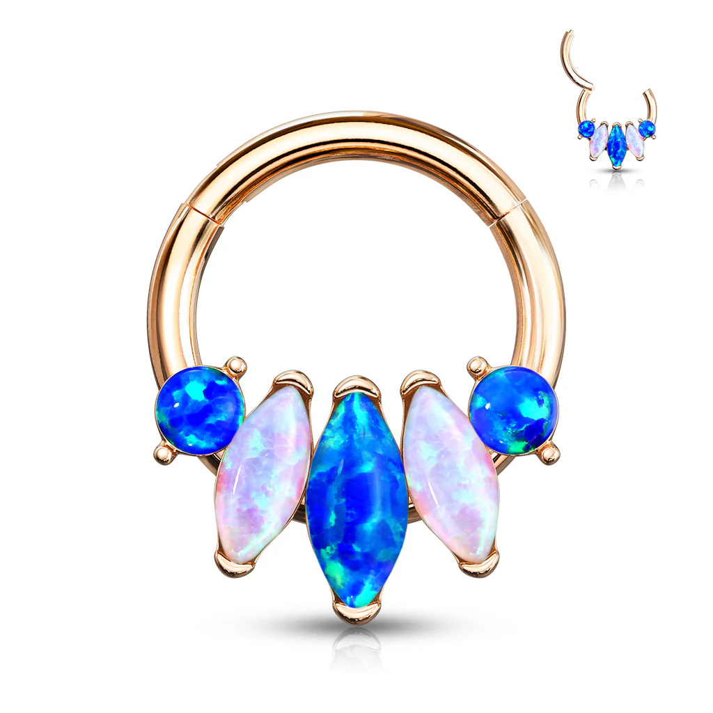 4-Marquise Opal Hinge Hoop Segment Ring Ear Cartilage Nose Septum Daith - Image 3