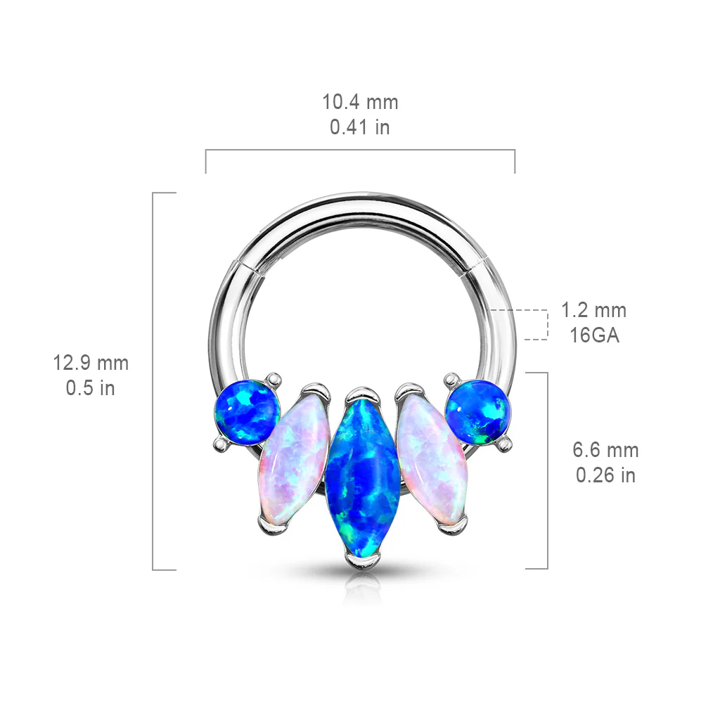 4-Marquise Opal Hinge Hoop Segment Ring Ear Cartilage Nose Septum Daith - Image 4