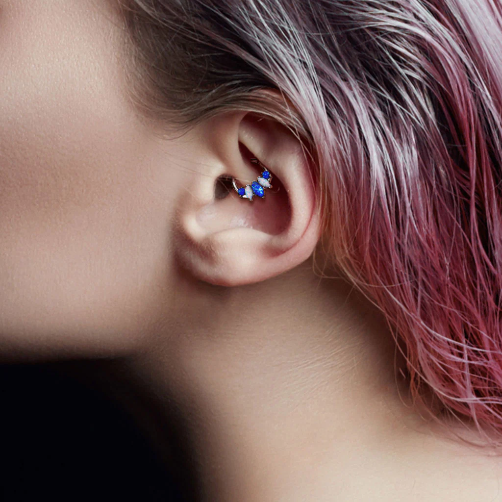 4-Marquise Opal Hinge Hoop Segment Ring Ear Cartilage Nose Septum Daith - Image 5