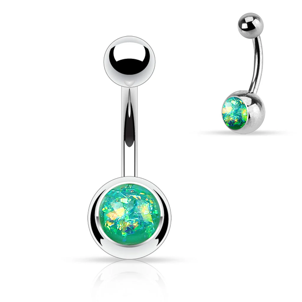 Opal Glitter Top 316L Surgical Steel Navel Belly Button Ring - Image 2