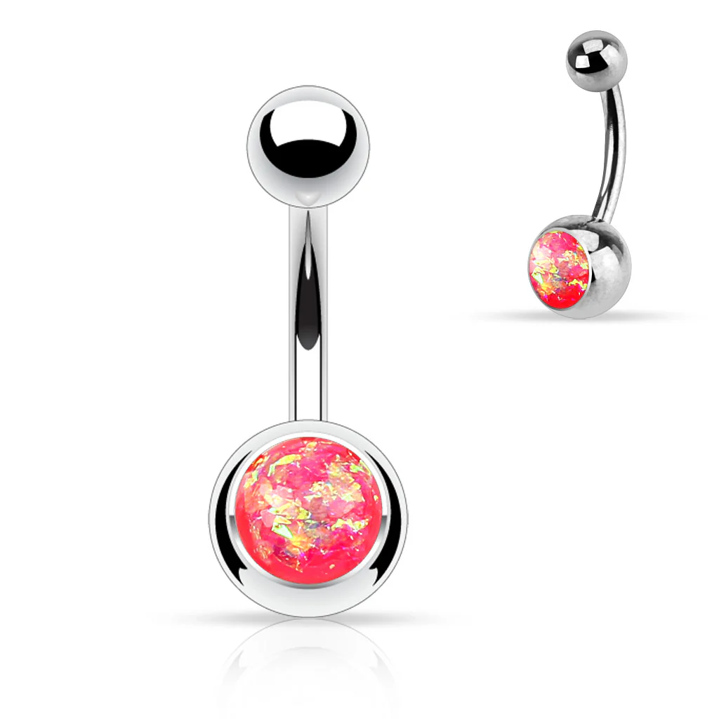 Opal Glitter Top 316L Surgical Steel Navel Belly Button Ring - Image 3