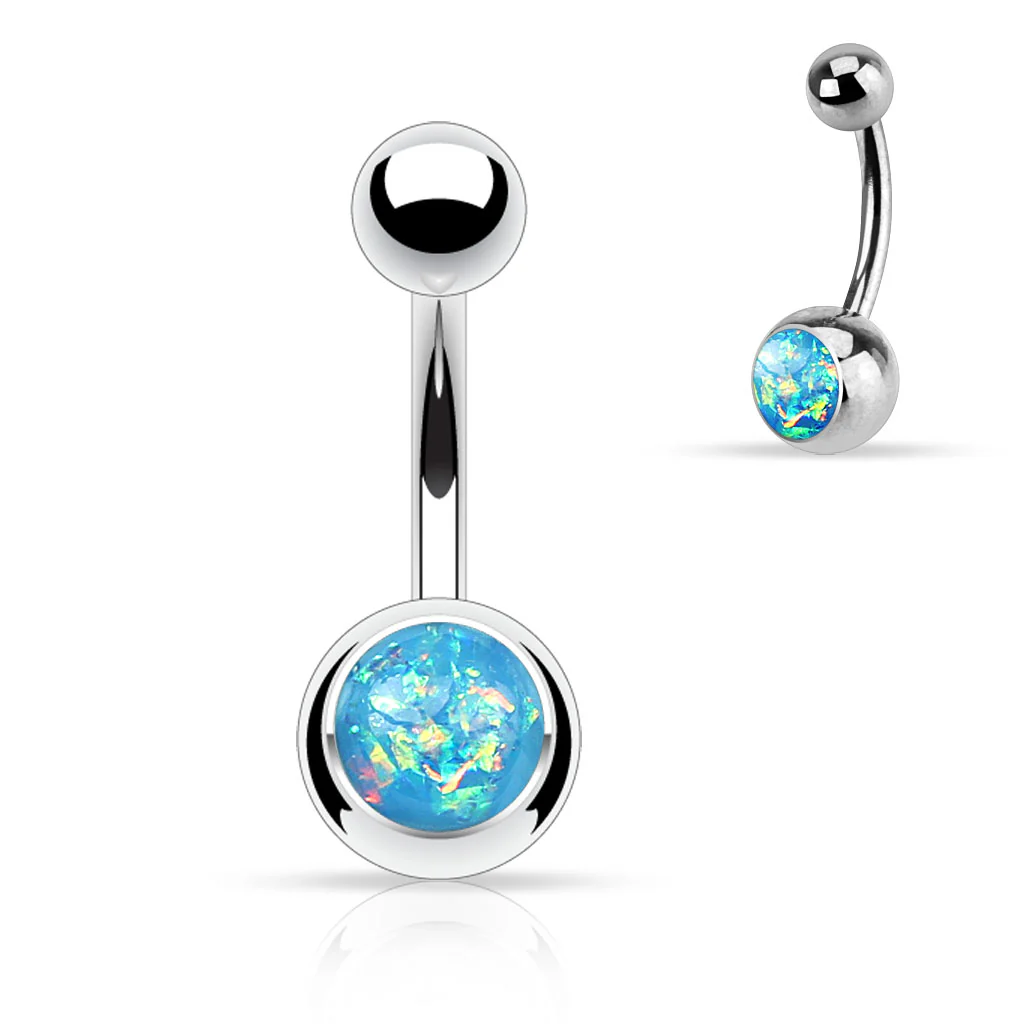 Opal Glitter Top 316L Surgical Steel Navel Belly Button Ring - Image 4