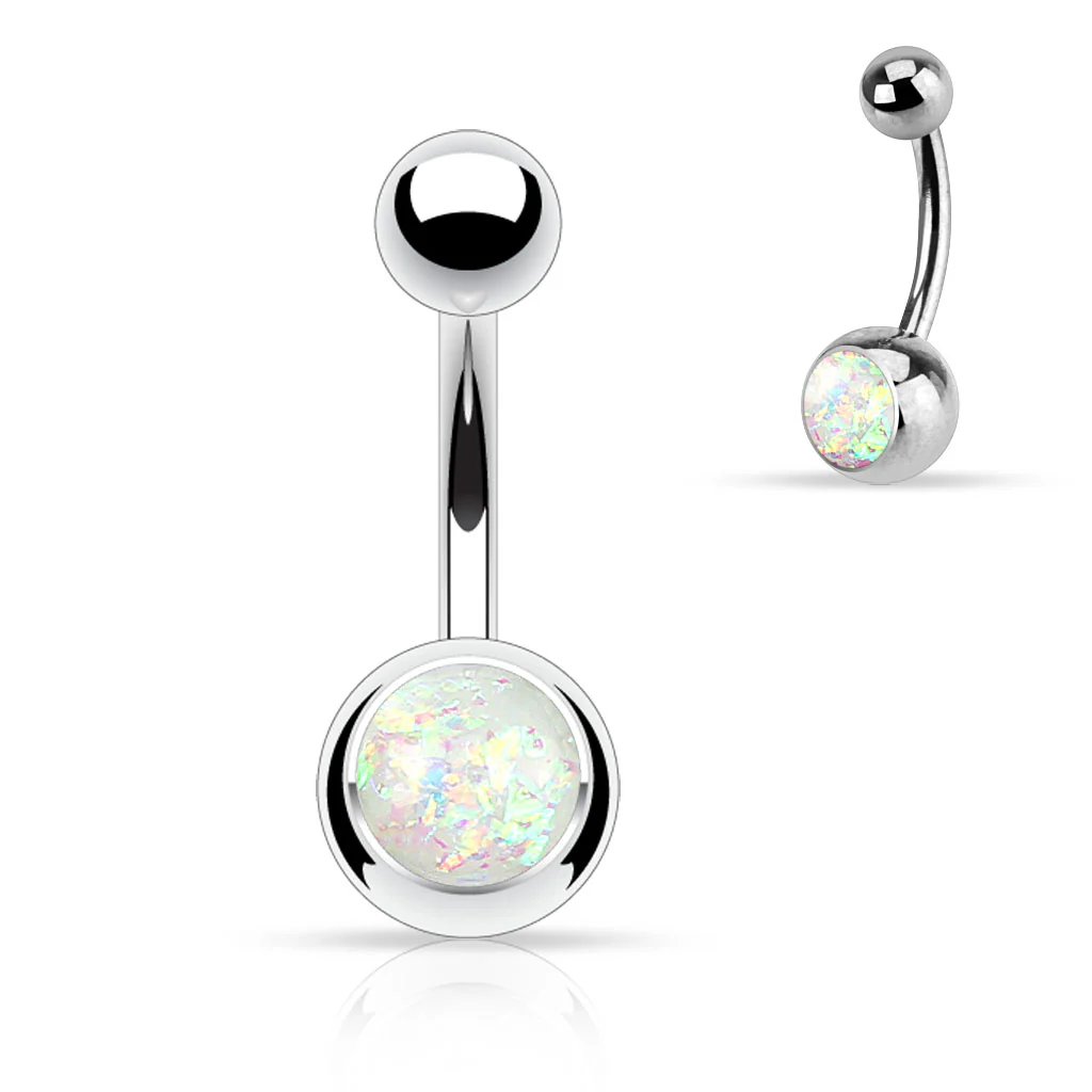 Opal Glitter Top 316L Surgical Steel Navel Belly Button Ring - Image 5