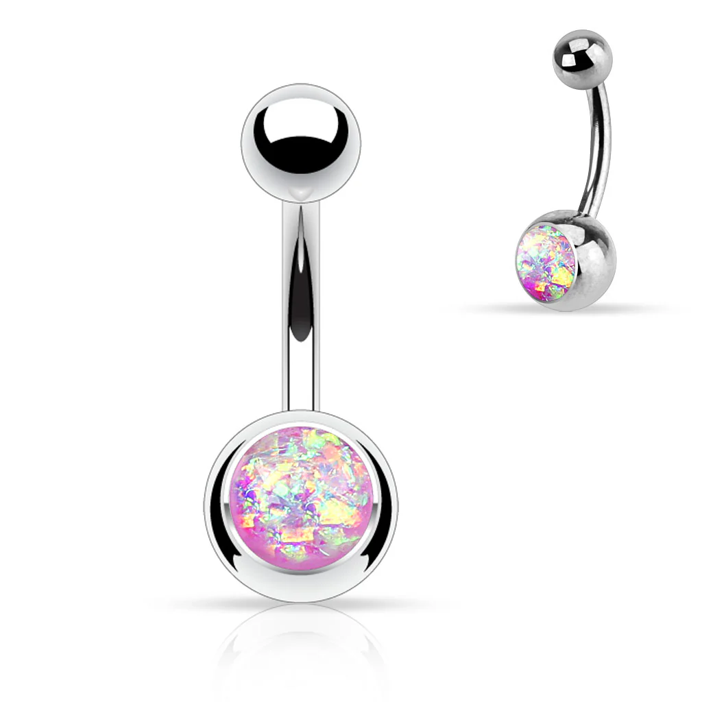 Opal Glitter Top 316L Surgical Steel Navel Belly Button Ring - Image 6