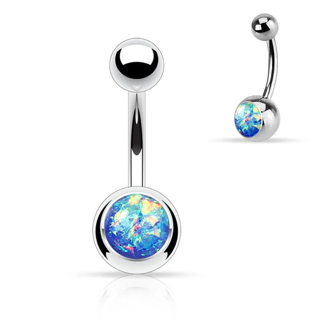 Opal Glitter Top 316L Surgical Steel Navel Belly Button Ring - Image 7
