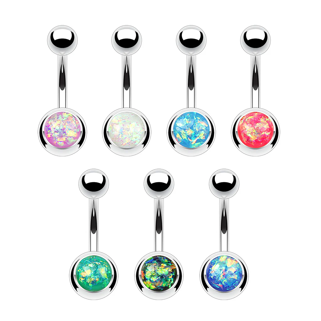Opal Glitter Top 316L Surgical Steel Navel Belly Button Ring - Image 8