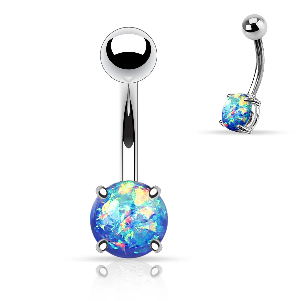 Opal Glitter Prong Set Surgical Steel Navel Belly Button Ring - Image 7