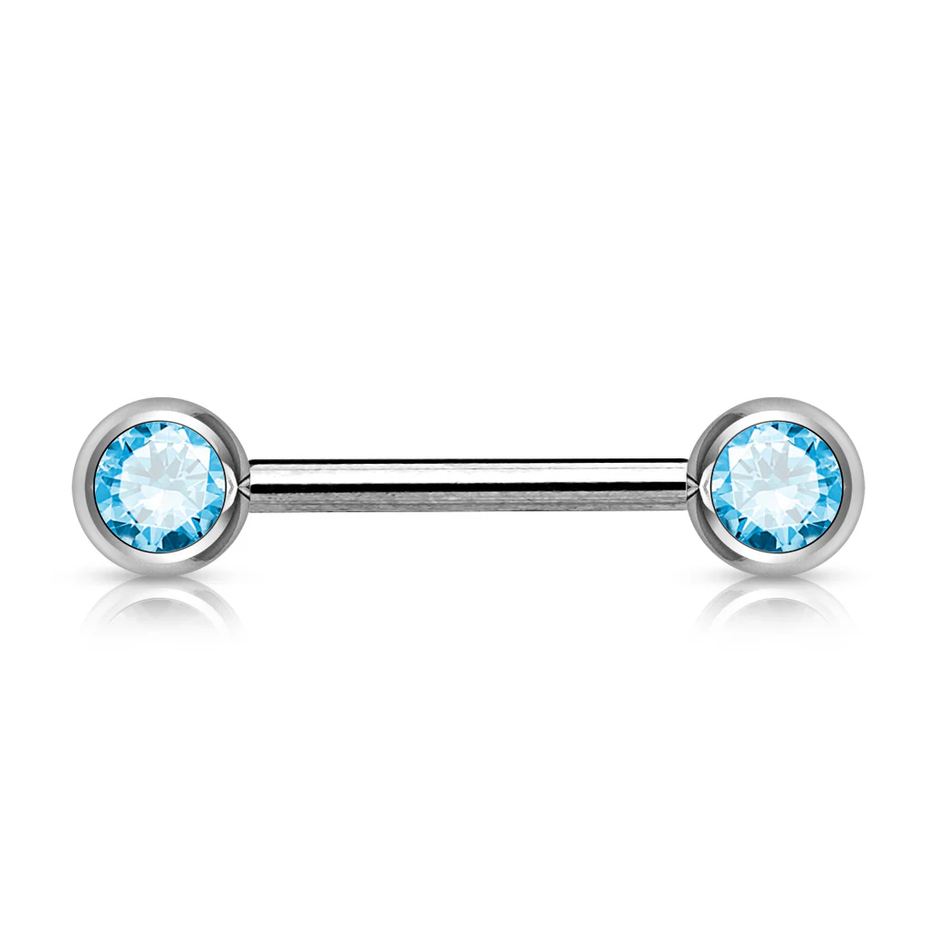 Pair Double Front Facing Gem Set 316L Surgical Steel Barbells Nipple Bar - Image 10