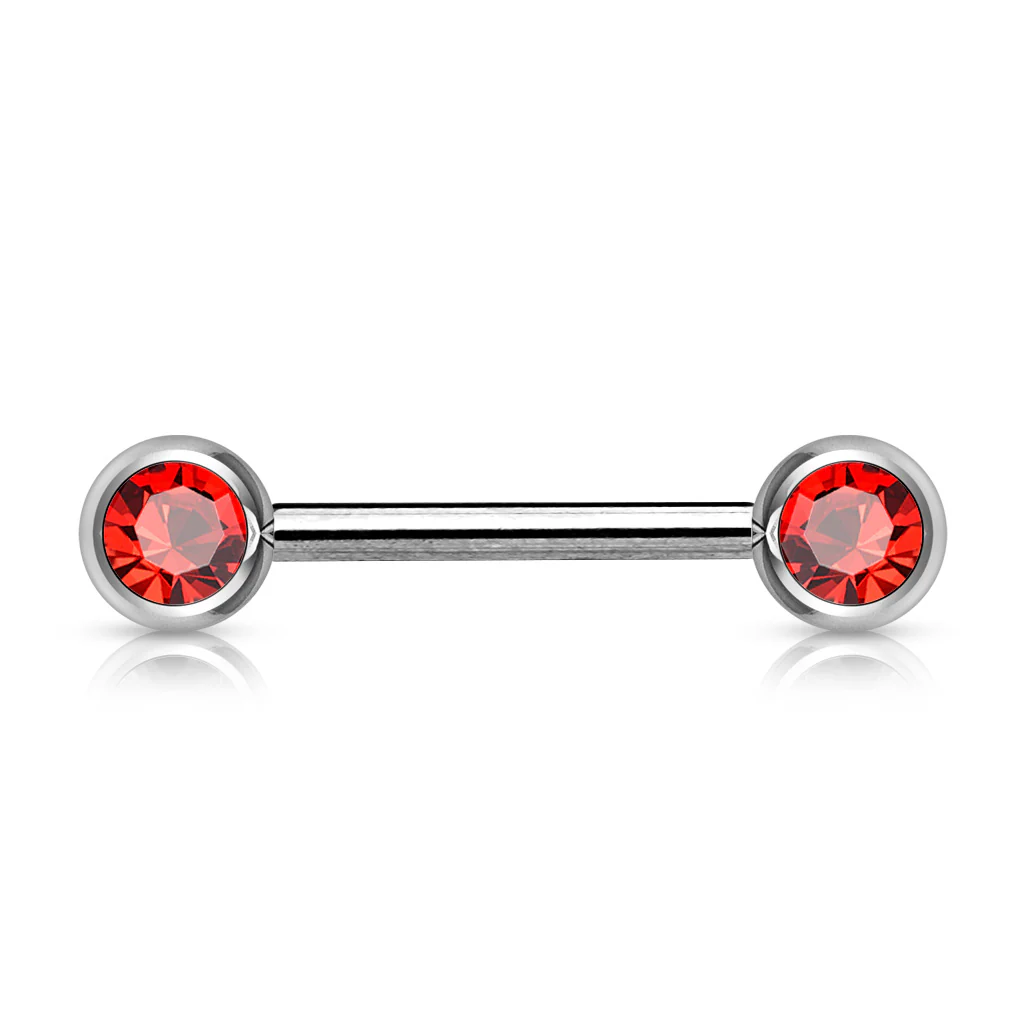 Pair Double Front Facing Gem Set 316L Surgical Steel Barbells Nipple Bar - Image 3