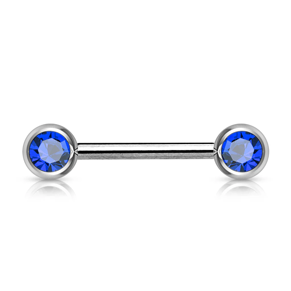 Pair Double Front Facing Gem Set 316L Surgical Steel Barbells Nipple Bar - Image 5