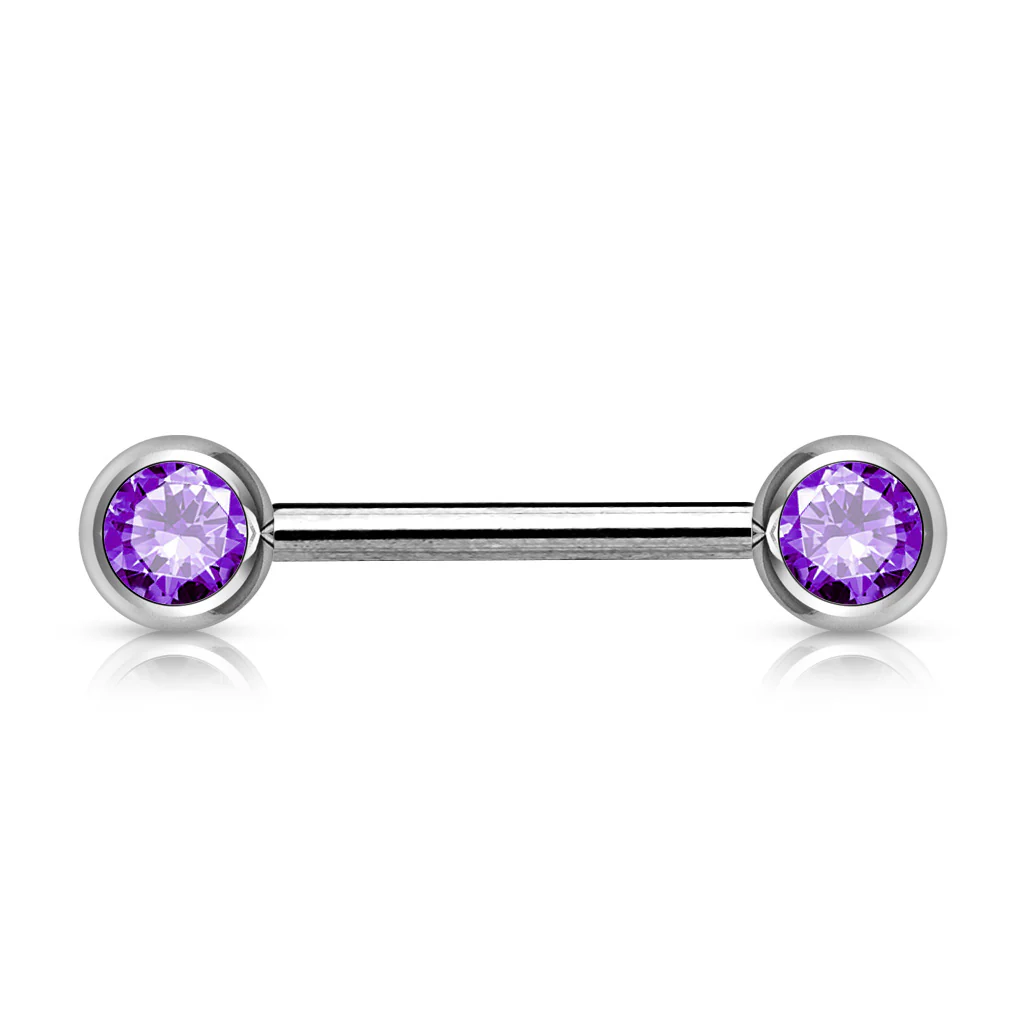 Pair Double Front Facing Gem Set 316L Surgical Steel Barbells Nipple Bar - Image 6