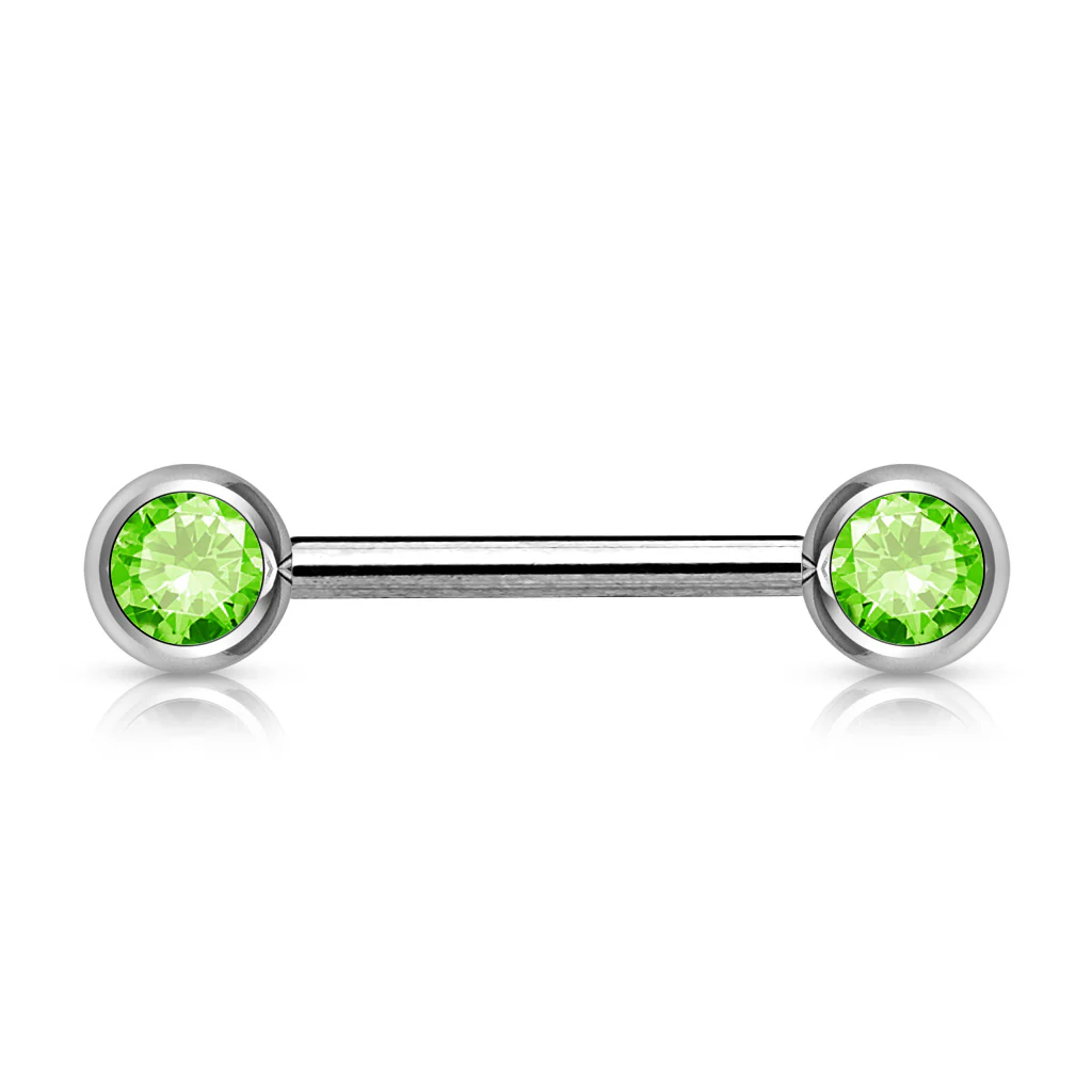 Pair Double Front Facing Gem Set 316L Surgical Steel Barbells Nipple Bar - Image 7