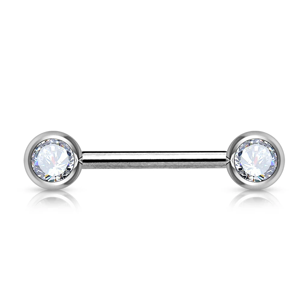 Pair Double Front Facing Gem Set 316L Surgical Steel Barbells Nipple Bar - Image 8