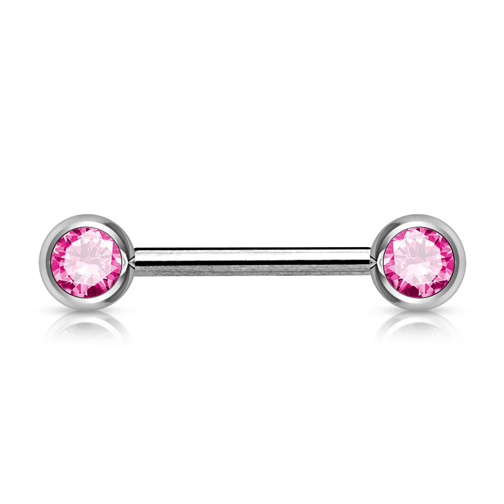 Pair Double Front Facing Gem Set 316L Surgical Steel Barbells Nipple Bar - Image 9