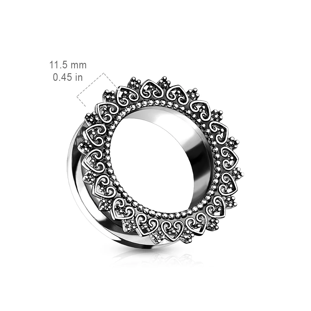 Tribal Heart Filigree 316L Surgical Steel Screw Fit Flesh Tunnel Plugs - Image 3