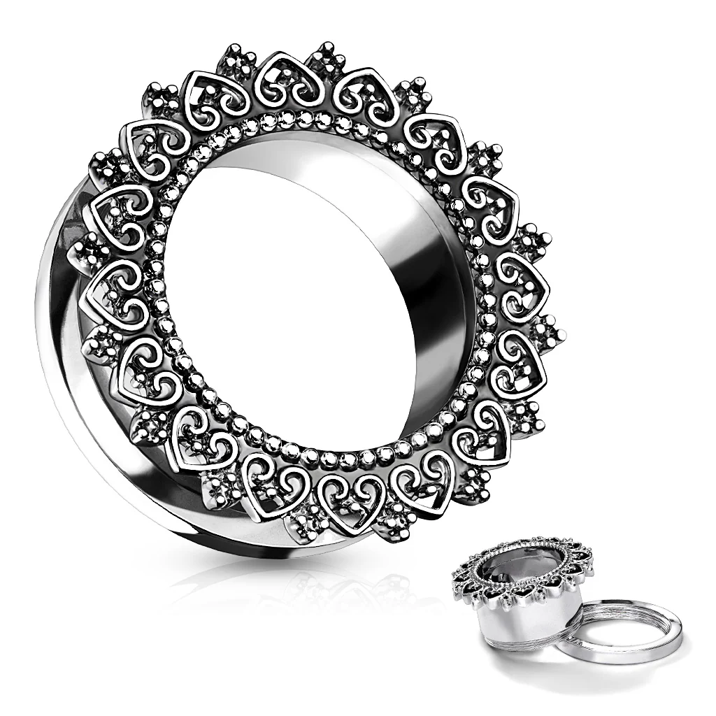 Tribal Heart Filigree 316L Surgical Steel Screw Fit Flesh Tunnel Plugs - Image 4