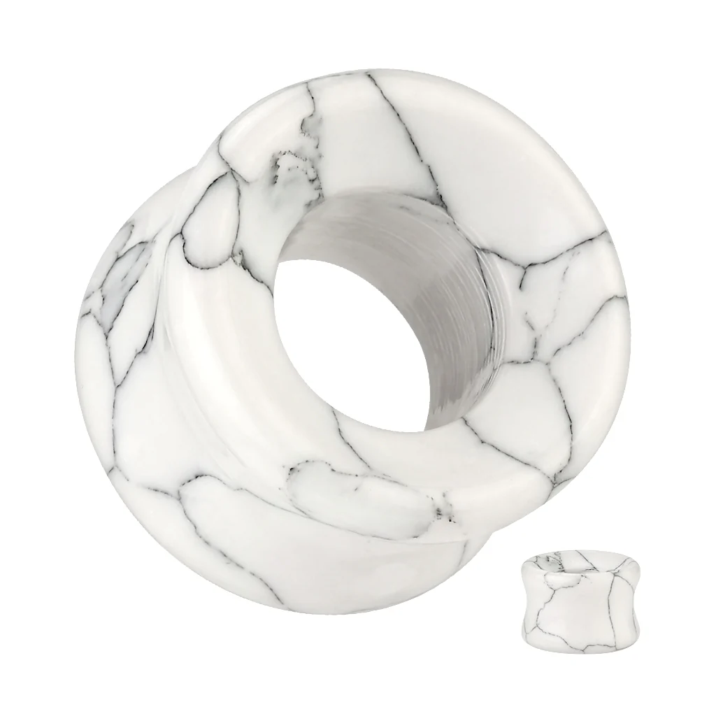 Pair White Turquoise Double Flare Saddle Ear Tunnel
