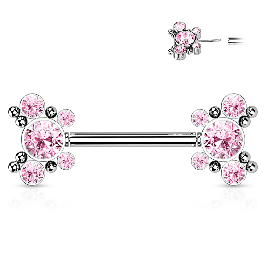 Pair 5 CZ Butterfly Ball Cluster Threadless Push in Nipple Barbells - Image 3