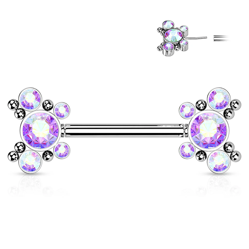 Pair 5 CZ Butterfly Ball Cluster Threadless Push in Nipple Barbells - Image 6
