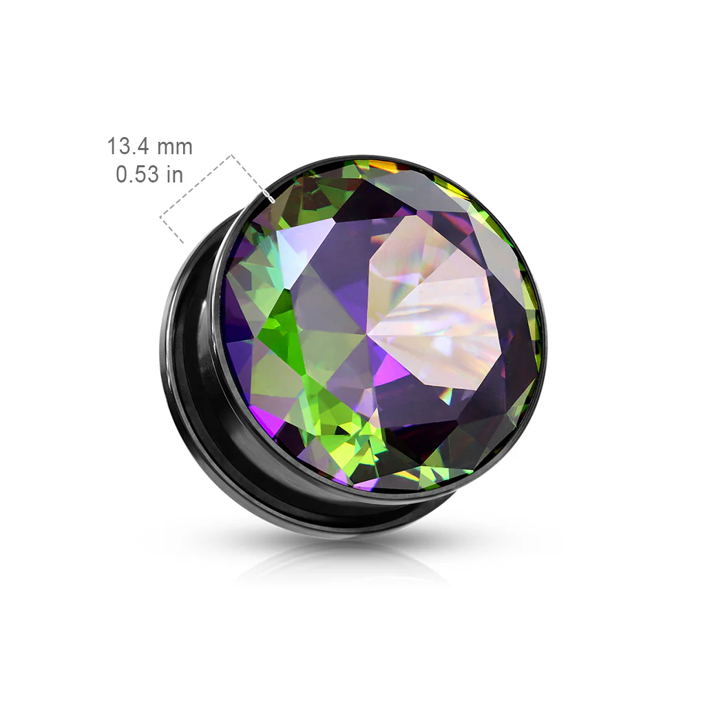 Pair Vitrail Medium CZ Black Titanium Screw Fit Flesh Tunnels Ear Plugs - Image 4